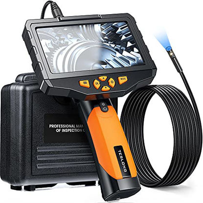 Picture of 5 inches IPS Inspection Camera, Teslong Dual Lens Borescope-Endoscope Camera, Snake Camera with 8mm 10ft Flexible Cable, IP67 Waterproof with 7 LEDs, 5000mAh, Flashlight, Sturdy Case, 32GB, Zoom