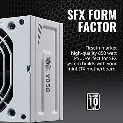 Picture of Cooler Master V850 SFX Gold White Edition Full Modular, 850W, 80+ Gold Efficiency, ATX Bracket Included, Quiet FDB Fan, SFX Form Factor, 10 Year Warranty