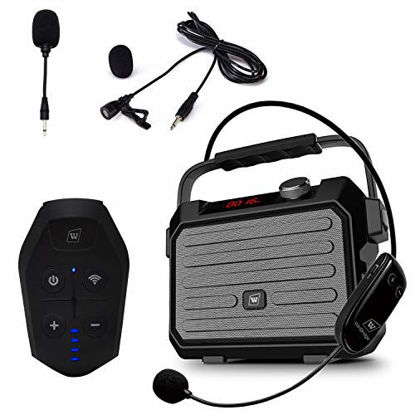 Picture of Wireless PA System with Wireless Headset Microphone Lavalier Lapel Microphone Transmitter, 30W 3600mah Wireless Voice Amplifier Portable Rechargeable Bluetooth Loudspeaker Speaker for Teachers etc