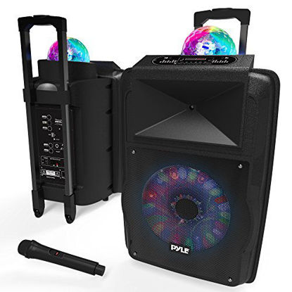 Picture of Wireless Portable PA Speaker System - 700 W Battery Powered Rechargeable Sound Speaker and Microphone Set with Bluetooth MP3 USB Micro SD FM Radio AUX 1/4" DJ lights - For PA / Party - Pyle PSUFM1280B