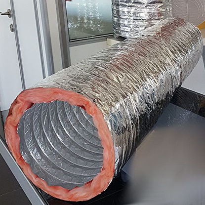 Picture of 16" Inch Aluminum Hose Flexible Insulated R-8.0 Air Duct Pipe for Rigid HVAC Flex Ductowrk Insulation - 25' Feet Long