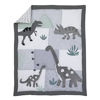 Picture of NoJo Baby-Saurus Brontosaurus, Tyrannosaurus Dinosaurs with Mountains Leaves 4Piece Nursery Crib Bedding Set, Grey, White, Green