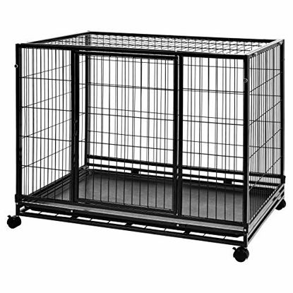 Picture of Amazon Basics Heavy Duty Stackable Pet Kennel on Wheels with Tray, 42-inch