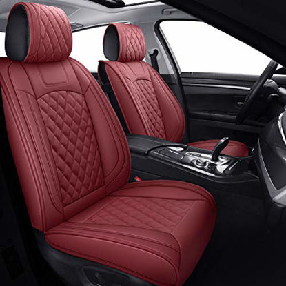 Picture of Aierxuan Car Seat Covers Full Set Waterproof Faux Leather Cushion Universal Fit for Fusion Chr 4 Runner Venza Elantra CRV Accent Kona Crosstrek Azera Sorento Loniq Clarity Sentra (Full Set/Burgundy)