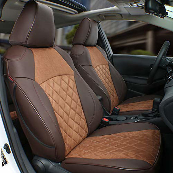 GetUSCart- EKR Custom Fit Full Set Car Seat Covers for Select Toyota  Corolla Hybrid LE 2020 - Leatherette(Brown)/Suedette (Coffee)