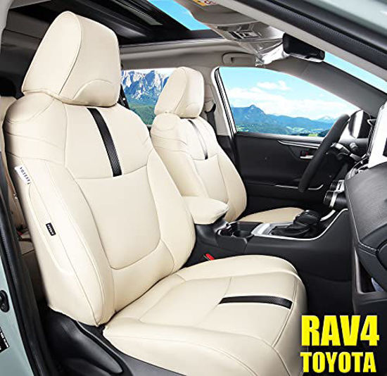 GetUSCart- LULUDA Custom Fit RAV4 Seat Covers for Toyota RAV4 2019 2020  2021 LE Limited XLE Hybrid with Waterproof Faux Leather (LU01-Hybrid,  Beige,Full Set)