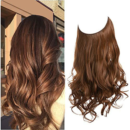 GetUSCart Halo Hair Extension Wavy Curly Long Synthetic Hairpiece Light Auburn 16 Inch 3.9 Oz Secret Wire Adjustable Headband for Women Heat Resistant Fiber No Clip SARLA