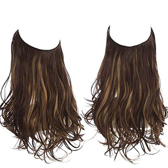 GetUSCart- Halo Headband Hair Extensions Wavy Curly Synthetic Short Hairpiece Adjustable Size Transparent Wire 14 Inch Oz Dark Brown With Golden Highlight for Women Heat Resistant Fiber No Clip SARLA GetUSCart- Halo Headband Hair Extensions Wavy Curly Synthetic Short Hairpiece Adjustable Size Transparent Wire 14 Inch Oz Dark Brown With Golden Highlight for Women Heat Resistant Fiber No Clip SARLA