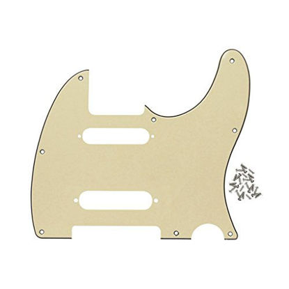 Picture of IKN 3Ply Cream 8 Hole Guitar Tele Pickguard Plate with Screws Fit Fender Nashville Telecaster Pickguard Replacement