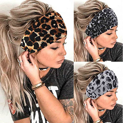 Picture of Aceorna Boho Headbands Wide Knot Hair Band Elastic Turban Head Band Stretch Leopard Twist Head Wraps Cloth Yoga Sweartband Fashion Hair Accessories for Women and Girls 3 Pcs (Set B)
