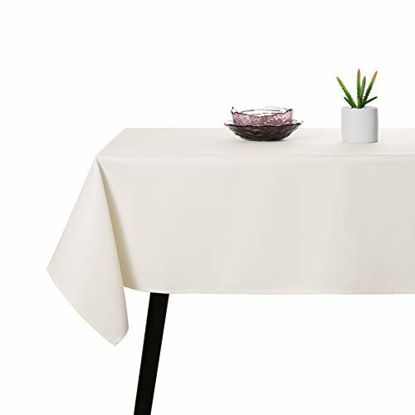 Picture of RUIBAO HOME Beige Cream Rectangle Tablecloth Spill and Waterproof Wrinkle Washable Polyester Tablecloth for Dining Table Kitchen, 60 x 85 Inches60 x 85 in Cream