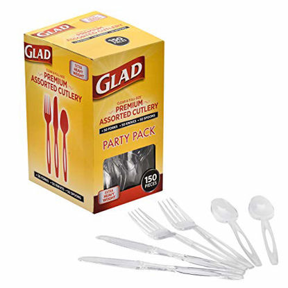 Picture of Glad Premium Assorted Plastic Cutlery | Clear Extra Heavy Duty forks, Knives, And Spoons | 150 Piece Set of Disposable Party Utensils, and Sturdy Cutlery