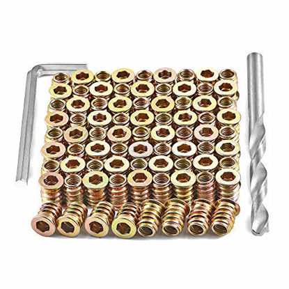 Picture of PGMJ 80 Pieces 1/4"-20 Wood Inserts Bolt Furniture Screw in Nut Threaded Fastener Connector Hex Socket Drive for Wood Furniture Assortment (1/4"-20 x15mm)