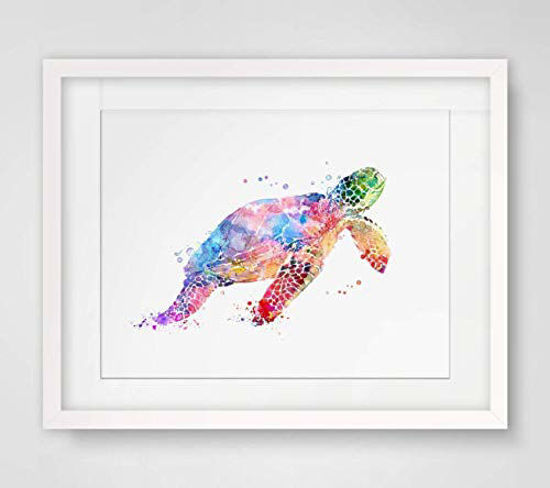 Picture of Sea Turtle Watercolor Art Print Wall Art Poster Inspiration Watercolor Painting Colorful Sea Turtle Art Paper Home Decor Marine Life 8x10 inch No Frame