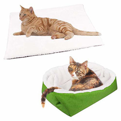 Picture of YUNNARL Furry Cat Bed/Mat (Convertible) Self-Warming Cat Mat Light Weight Fur Pet Bed for Cats, Puppy Cat Bed Mat Machine Washable Puppy Bed Best for Indoor Cats Houses, Floor, Car Back Seat Green