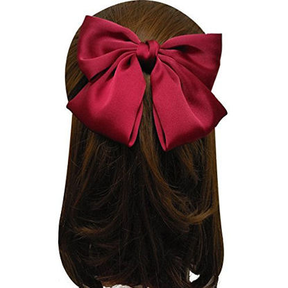 Picture of PIDOUDOU Set of 6 Big Satin Solid 8 Inch Bow Hair Clips Women Barrettes