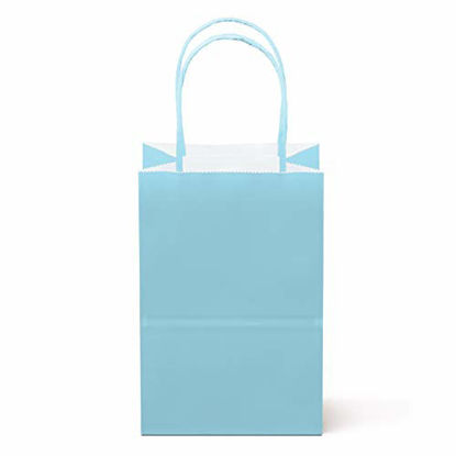 Picture of 12 Counts Food Safe Premium Paper and Ink Small 8.5 X 5.25, Vivid Colored Kraft Bag with Colored Sturdy Handle, Perfect for Goodie Favor DIY Bag, Environmentally Safe (Small, Light Blue)