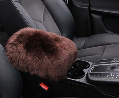 Picture of ANDALUS Car Armrest Cover - Car Center Console Cover - Soft, Fluffy, Pure Australian Sheepskin Wool - Universal Fit - Car Consoles Seat Box Protector and Accessories (Mocha)