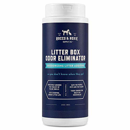 Picture of Rocco & Roxie Litter Box Odor Eliminator - Best Natural Urine Deodorizer for Cat Litter Boxes - You Wont Need to Change The Cat Litter as Often - Fresh Scent - Safe for Kitty (12 oz Bottle)