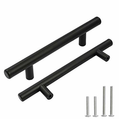 Picture of 10 Pack 6 Inch Cabinet Handles Matte Black Kitchen Cabinet Pulls Stainless Steel Cupboard Handles Wardrobe Furniture Door Pulls 3-3/4 Inch Hole Center, 6 Inch Length Drawer Pulls