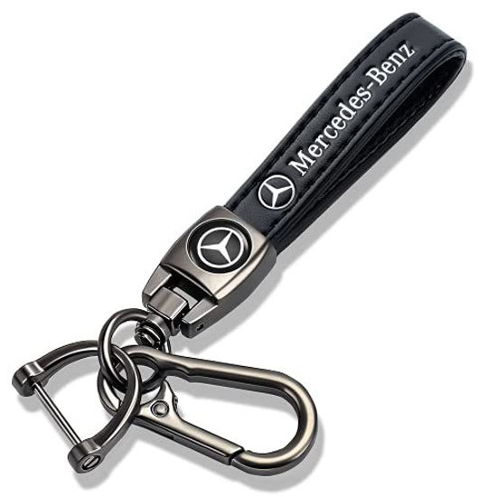 Genuine Leather Car Logo Keychain for Mercedes Benz Key Chain Accessories Keyring with Logo Black