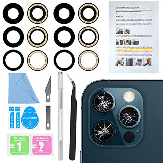 Picture of 2PCS Back Rear Camera Lens Glass Replacement for iPhone 12 Pro Max 6.7 Inches with Pre-Installed Adhesive, ASDAWN Back Lens Glass with Installation Manual + Repair Tool Set