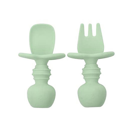 Picture of Baby Spoon Silicone Training Equipment Baby Fork and Spoon Set Baby Led Weaning Stage 1 (2 pieces) Spoons for Stage 1 For 6mos+ Anti Choke Barrier BPA Free (Green)