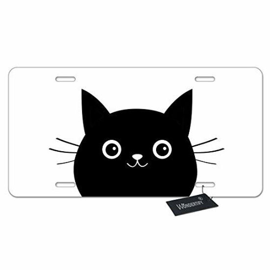 GetUSCart WONDERTIFY License Plate Black Cat Face Cute Cartoon Kitty Funny Baby Kitten with