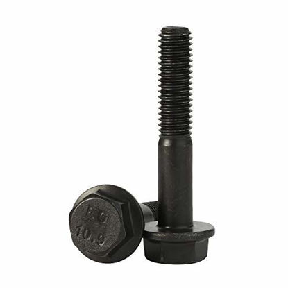Picture of M10 x 80mm Flanged Hex Head Bolts Flange Hexagon Screws, Half Thread, Alloy Steel, Black Oxide Finish, Quantity 6