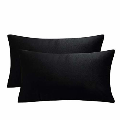 Picture of JUSPURBET Black Decorative Lumbar Velvet Throw Pillow Covers 12x20,Pack of 2 Luxury Soft Solid Cushion Cases for Sofa Couch Bed