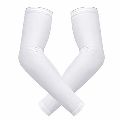 Picture of HDE White Arm Sleeve Women Compression Sleeves for Softball Running Basketball