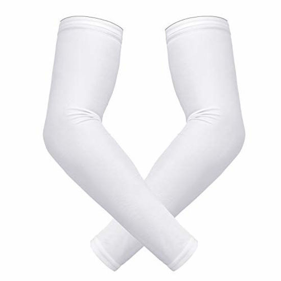 Picture of HDE White Arm Sleeve Women Compression Sleeves for Softball Running Basketball