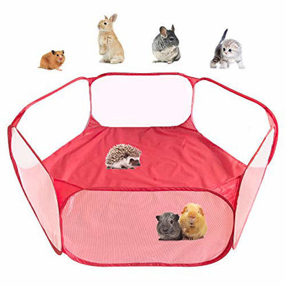 Picture of Amakunft Small Animals C&C Cage Tent, Breathable & Transparent Pet Playpen Pop Open Outdoor/Indoor Exercise Fence, Portable Yard Fence for Guinea Pig, Rabbits, Hamster, Chinchillas and Hedgehogs (Red)