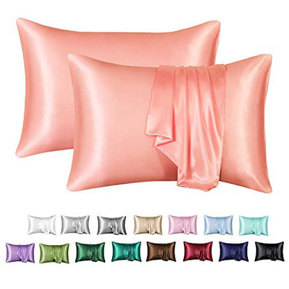 Picture of MR&HM Satin Pillowcase for Hair and Skin, Silk Satin Pillowcase 2 Pack, King Size Pillow Cases Set of 2, Silky Pillow Cover with Envelope Closure (20x36, Blush)