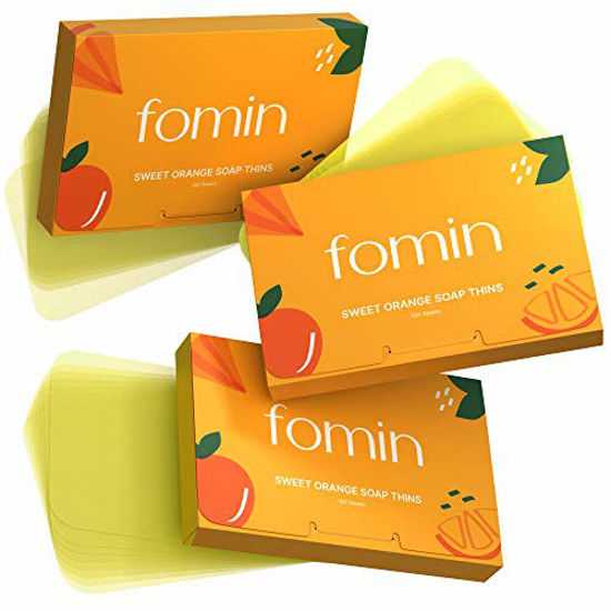 Picture of FOMIN 1-Pack Orange Foaming Hand Soap Sheets - Paper Soap Sheets for Traveling - 100 Camping Soap Paper Sheets