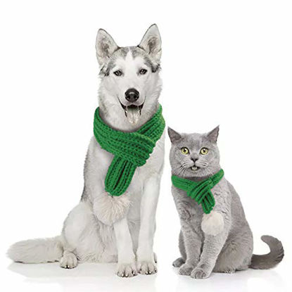 Picture of NACOCO Christmas Dog Knitted Scarf with White Pompom Warm Bandana Winter Holiday Pet Accessories Cat Scarves for Small Medium Cats Dogs Lovely Winter Outfits (L, Green)