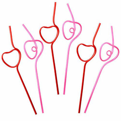 Picture of Valentines Day Party Supplies Straws - V-DAY Drinking Plastic Crazy Loop Straw School Favors 36Ct