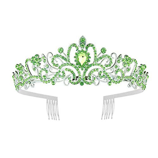 Picture of Didder Silver Tiaras for Women, Green Crystal Tiaras and Crowns for Women Elegant Crown with Combs Princess Crown Tiaras for Girls Women's Headbands Bridal Wedding Prom Birthday Party