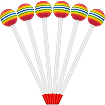 Picture of 6 Pieces Lollipop Felt Drum Stick Soft Lollipop Drum Timpani Mallets Foam Head Percussion Sticks Rainbow Plastic Drumsticks for Kids Hand Percussion Beat Toy for Adults Musical Instrument Accessories