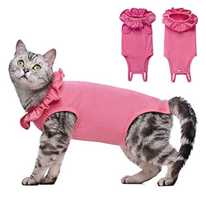 Picture of Yeapeeto Cat Bodysuit After Surgery Recovery Suit for Cats, Cat Spay Recovery Suit E Collar Alternative Abdominal Wounds Keep from Licking for Female Male Kitten Breathable Clothes (S, Pink)