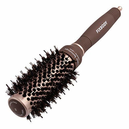 Picture of FIXBODY Round Hair Brush with Boar Bristles, Nano Thermal Ceramic, Ionic Tech and Anti-Static, Roller Hairbrush for Blow Drying, Curling, Straightening (2.5 inch, Barrel 1.25 inch)