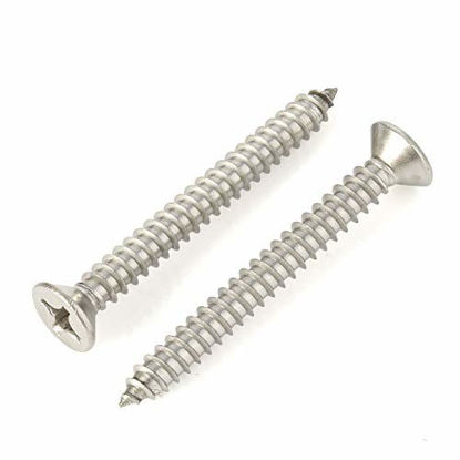 Picture of 100PCS #8 x 2" (3/8" to 2" Available) Flat Head Sheet Metal Screws Phillips Drive Wood Screws, 304 Stainless Steel 18-8, Self Tapping
