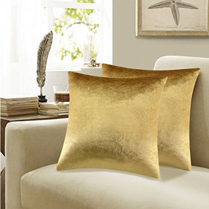 Picture of GIGIZAZA Decorative Throw Pillow Covers 16x16,Gold Square Couch Pillow Covers,Velvet Sofa Boho Cushion Pillows
