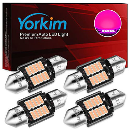 Picture of Yorkim DE3022 LED Bulb 31mm Festoon LED Bulb Pink Super Bright CANBUS 10-SMD 4014 Chipsets, 3175 LED Bulb, DE3175 LED Bulb, 3022 LED For Car Interior dome map Lights, Pack of 4