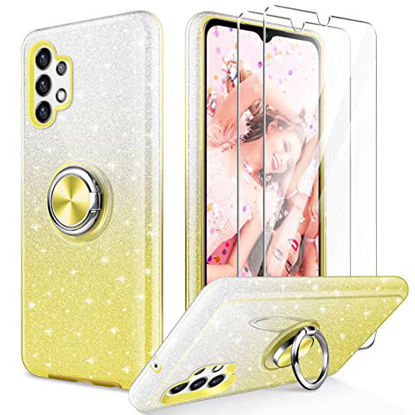 Picture of KSWOUS Galaxy A32 5G Case with 2 Pack Screen Protector, Crystal Clear Glitter Sparkly Bling Protective Cover with Kickstand for Women Girls Slim Shockproof Case for Samsung A32 5G (Yellow)