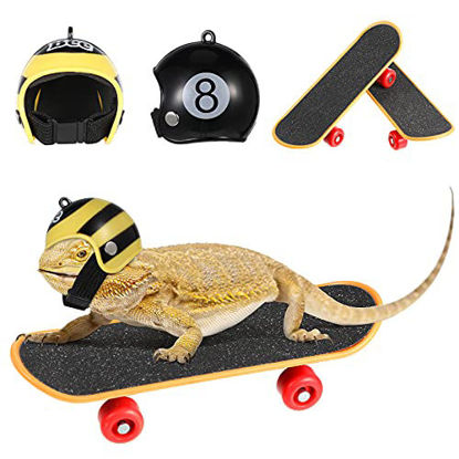 Picture of Frienda 4 Pieces Bearded Dragon Accessories Bearded Dragon Funny Toy Lizard Helmet Hat and Mini Skateboard for Lizard Bearded Dragon Hamster Parrot Reptile Small Animals