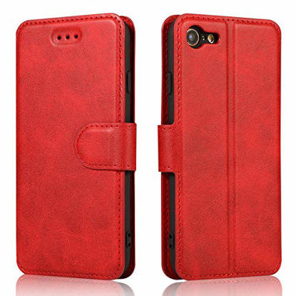 Picture of QLTYPRI iPhone 7 Plus iPhone 8 Plus Case Premium PU Leather Simple Wallet Case TPU Bumper [Card Slots] [Kickstand] [Magnetic Closure] Shockproof Flip Cover for Apple iPhone 7P iPhone 8P - Red