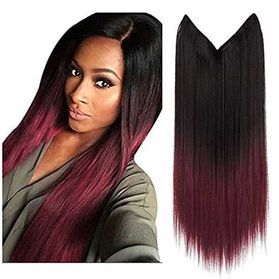 GetUSCart- Ombre Halo Hair Extensions Black to Wine Long Straight Synthetic  Hairpieces 22 Inch  Oz Secret Wire Headband for Women Heat Friendly  Fiber No Clip SARLA