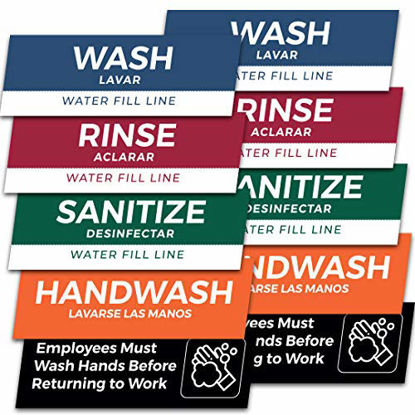 Picture of Pixelverse Design - Wash Rinse Sanitize - Great for Restaurants, Commercial Kitchens, 3 Sink Compartments - 3x9 Inches - 10 Pack Set