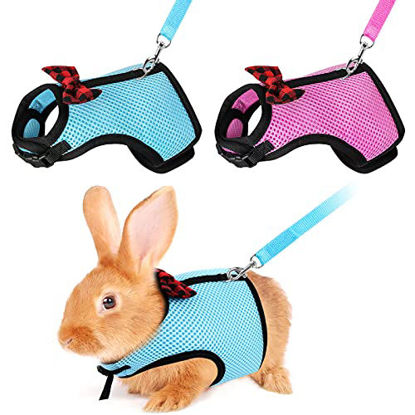 Picture of YUEPET 2 Pieces Adjustable Rabbit Harness and Leash No Pull Comfortable Breathable Mesh Vest for Bunny Walking L